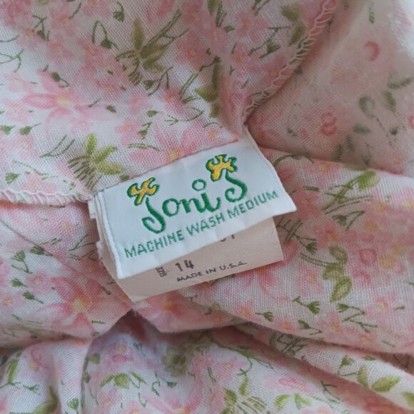 Vintage Women's Boho Dress S/M Jonis Pink Floral Long Sleeve USA 1970's Cottage - Picture 5 of 5